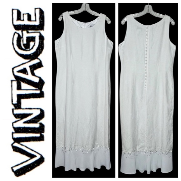 Vintage Plaza South Linen Blend Maxi Dress Size 4 White Embroidered Beaded - Picture 1 of 9
